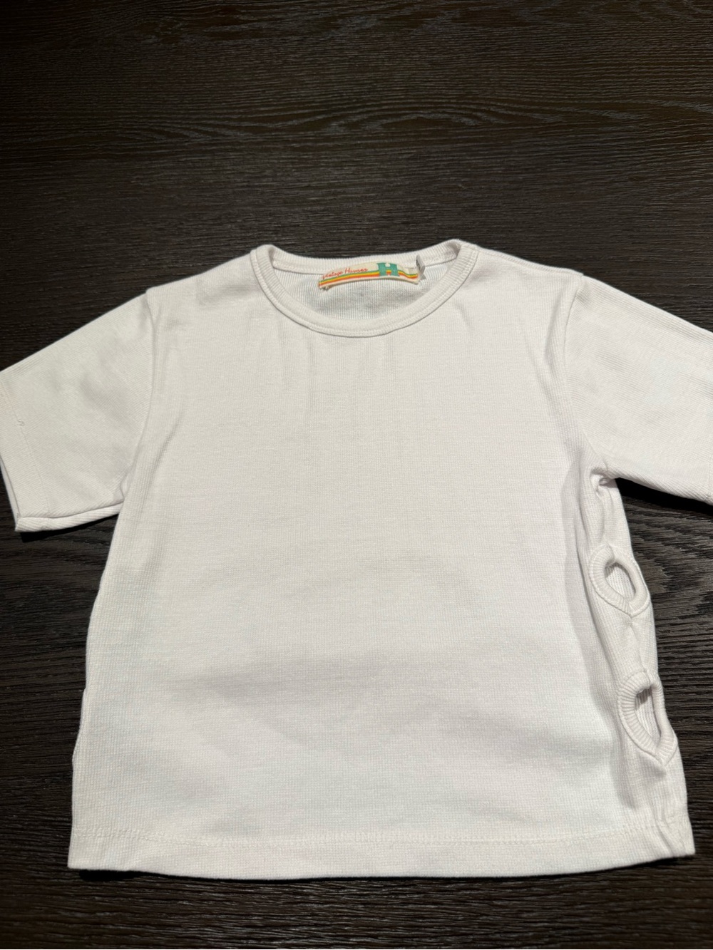 Kids White Short-Sleeve Tee with Side cut out  Detail